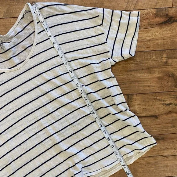 J. Crew Relaxed Linen Drop Shoulder Scoop Neck Stripe Tee Size Medium - Picture 9 of 10